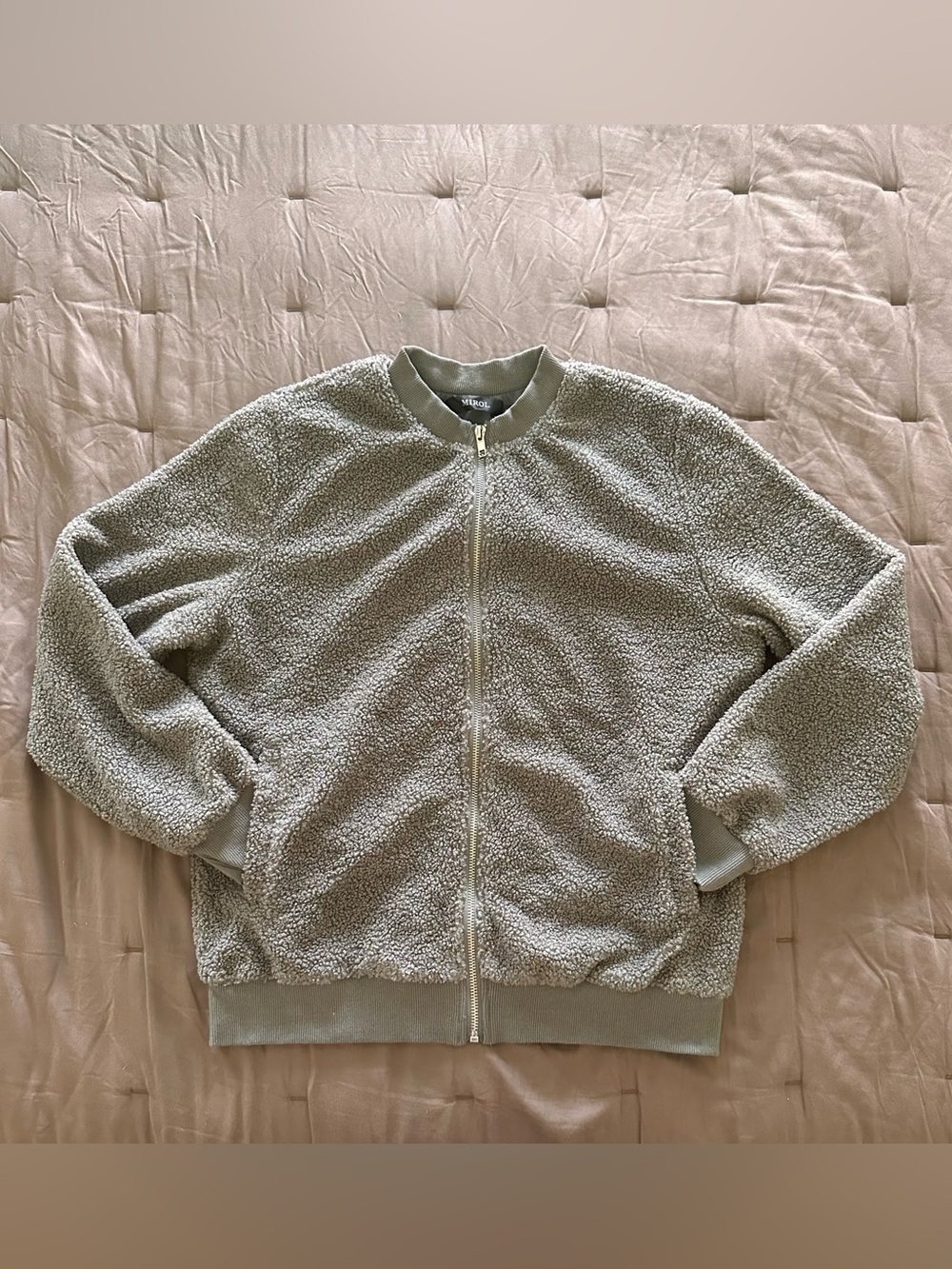 Cozy Teddy Bomber Jacket in Light Gray